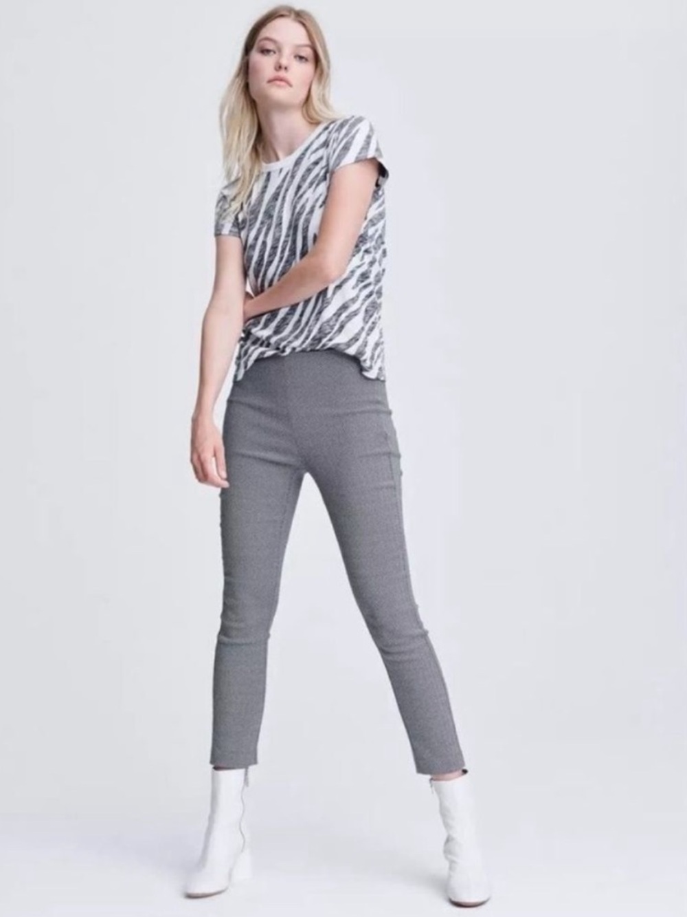 rag & bone Simone Herringbone Trouser Pants Italian Fabric Black White Size 2
